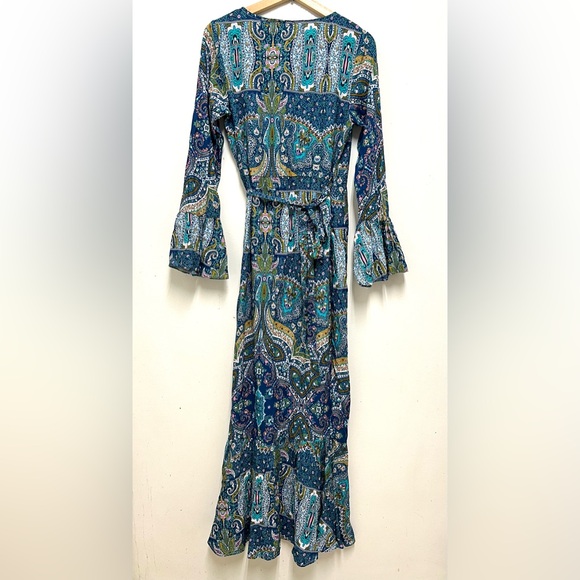 R.Vivimos Women's Wrap Dress Blue Green Pink Abstract Print Size S - Picture 8 of 9